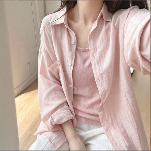 V.C.I | Women Sun Protection Pink Linen Shirt