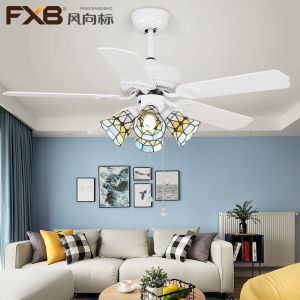 Modern Simplicity Wood Leaf Ceiling Fan Lighting Fixture for Dining Room and Bedroom Decorative Ceiling Fan with Hand-Pulled Rope Speed Regulation
