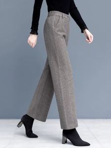 High Waist Thickened Woolen Wide Leg Pants Womens Autumn Winter New Style Slim Fit Tweed Fleece Long Straight Cut Trousers