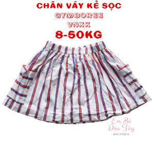 Chân váy kẻ sọc 8-48kg VNXK cho bé mẫu giáo cấp 1 2 3 teen. Chân váy kẻ sọc trắng xanh đỏ