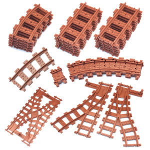 MOC City Train Tracks Building Blocks Soft Brown Straight Curved Rails Changeable Railway Accessories Kids DIY Block Train Toys