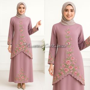 SETELAN BAJU KURUNG BORDIR BUNGA TIMBUL SINGIT