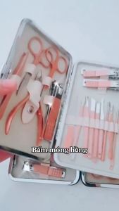 Bộ kìm bấm móng đa năng 18 chi tiết màu hồng siêu cute - dụng cụ cắt bấm dũa móng tay 18 món