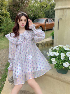 Sweet Floral Print Long Sleeve Susan Lazar Dress with Lace Trim Princess Style Escape Doll Dress Elegant Zipper Closure mid Length