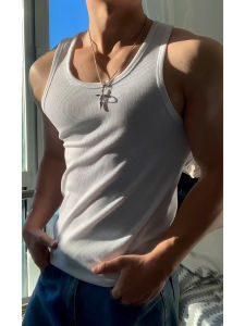 Raglan Sleeve Muscle-Building Fitness Vest Mens Summer White Short-Sleeve Cotton Threaded Gym Workout Tank Top No Sleeve T-Shirt