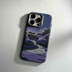 Sanptoch For Magsafe Pixel Mountain & River Phone Case For iPhone 15 / 14 / 13 Pro Max Matte Carbon Fiber Texture Cover For iPhone 15 Pro Max Drop Protection Casing with Alloy Lens Ring