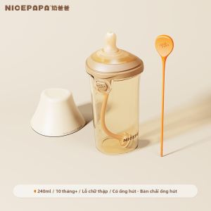 Nice Papa | Bình Sữa Chống Sơ Sinh PPSU Có Nắp Gập và Ống Hút