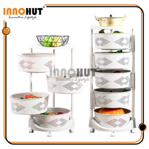 Innohut Trolley Storage Rack Kitchen Cart Rotating Trolley Rak Dapur Troli Sayur Spice Organizer Bathroom Rack