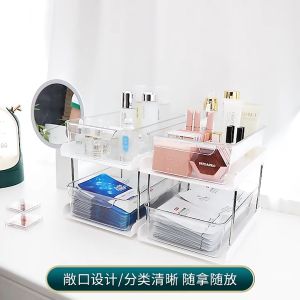 2/3 Layer Shelf Drawer Style Organizer Countertop Rack with Acrylic Desktop Makeup Storage