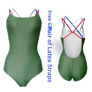 Professional Competitive One-Piece Swimsuit Womens Slimming No Chest Pad Double Layer Multi-Color Shoulder Strap Training Suit