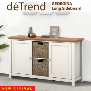 deTrend Sideboard Cabinet Storage Sideboard Buffet Seagrass Basket for Kitchen Almari Baju 55inch 5262- White