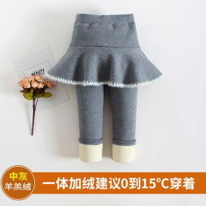Thickened Fleece Girls Skirt Pants Set Korean Style Autumn Winter Kids Bottoming Trousers Integrated Velvet Outerwear Long Pants