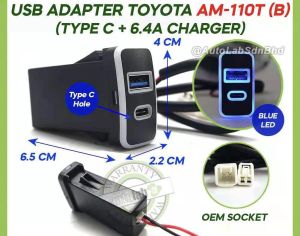 Toyota Lexus Daihatau Perodua 3.0 USB + Type C port adapter 6.4A charger charging cover led lamp light cable socket