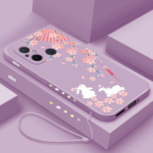 Redmi 12C Liquid Silicone Phone Case Full Cover Anti-Fall Simple Cute Rabbit Design for Men And Women Couple Shell Protection