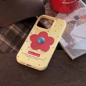 3D Deep Blue Bean Red Flower Yellow Soft Case for iPhone 12 13 14 15 16 Pro Max casing Anti fall protective cover for iPhone16 case