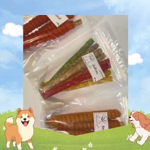 ขนมสุนัขขนาดทดลอง มันชี่กลม / ชีสพันมันชี่ และไก่พันมันชี่  /สันในไก่พันทาโร่ / ปุ๊กกี้สตาร์