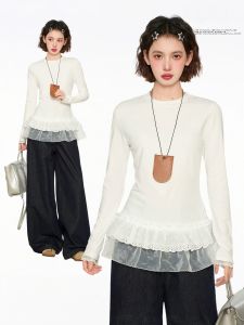 QIAOCHENXIAN | 95 Cotton Lace Trimmed Long Sleeve Innerwear Women Autumn