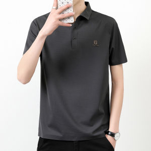 Mens Ice Silk Polo Shirt Short Sleeve Turn-down Collar Summer New Fashion Brand Versatile Basic Crew Neck T-shirt Casual Wear