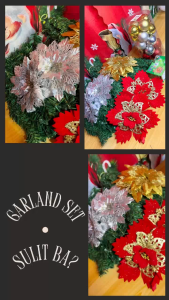CHRISTMAS GARLAND WITH  LEAVES SET AND POINSETTIA FLOWERS CHRISTMAS DECORATION AND GARLAND SET