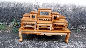 OTOPMAISAK โต๊ะหมู่บูชาไม้สักแท้ หมู่ 9 หน้า 4 สีใส ขนาด 34*65*43 ซม. ครบชุด โต๊ะหมู่บูชา โต๊ะหมู่วางพระ