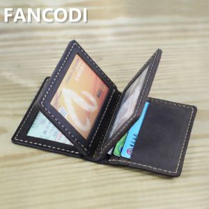 FANCODI High Class Handmade Vintage Crazy Horse Genuine Leather Card Holder Driving License Sleeve Name Card Holder Case Card ID Holder MC505