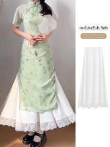 White Lace Trim Inner Skirt for Cheongsam Half-length Base Skirt Anti-light Hanfu Style Midi Skirt Natural Waist Design