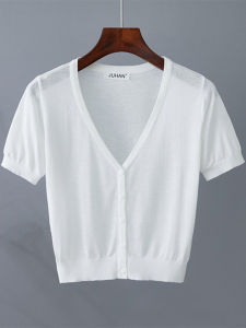 เสื้อคาร์ดิแกนถักแขนสั้นผู้หญิง ทรงเข้ารูป คอวี กระดุม ทรงเข้ารูป แขนสั้น ผ้าฝ้ายผสม ทรงเข้ารูป ฤดูร้อน 2025