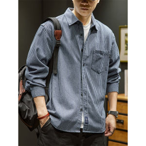 Áo Sơ Mi Kẻ Sọc Cổ Điển Kiểu Mỹ Áo Sơ Mi Bò Cỡ Lớn Rộng Rãi Kiểu Nhật Dài Tay Cho Nam Áo Khoác Mẫu Mỏng Xuân Thu Cho Nam Sành Điệu