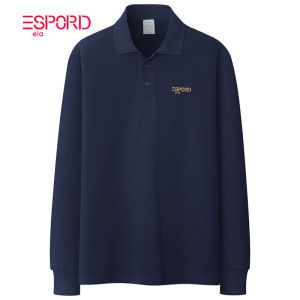 Pure Cotton Vải Bông Áo Thun Thêu Nam Dài Tay Gập Xuống Cổ Áo Áo Thun Rộng Rãi Trang Phục Công Sở Thoải Mái Quần Áo Bố Trung Niên