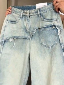 Quần Jeans Denim Ống Rộng Cạp Cao Thời Trang Xuân Thu Cho Nữ Quần Dài Đến Sàn Cạp Cao Thường Ngày Quần Jeans Denim Rộng Rãi