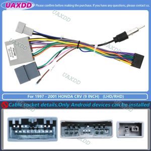 UAXDD 2 Din Car For 1997-2006 Honda CRV 9INCH LHD RHD MATT BLACK Android Frame Kit Panel Center Fascia Cable Video Adapter MP5
