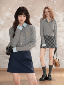 loveheynew | Đồ Knitwear Phong Cách Hai Mảnh Màu Xám Giúp Gọn Gàng