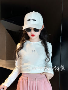 Girls Long Sleeve T-Shirt White Slim Fit Korean Style Base Shirt Autumn Clothes for Children Cotton Blend Elastic Fiber
