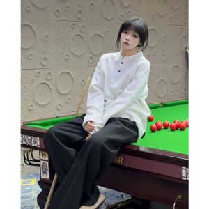 เสื้อฮู้ดคอกลมทรงหลวมสำหรับผู้ชาย เสื้อเชิ้ตชั้นในแบบลำลอง ผ้าฝ้ายผสมโพลีเอสเตอร์ ทรงหลวม ทรงหลวม แขนยาว ปกติ