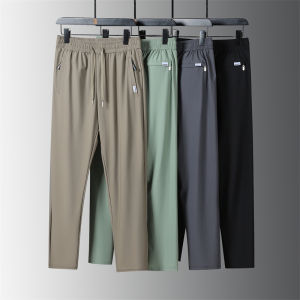 ผ้าไหมน้ําแข็งกางเกงผู้ชายฤดูร้อนใหม่สีดําสีเทาบางสบายๆกางเกงกลางแจ้งยืดหยุ่นBreathableขาตรงSweatpants