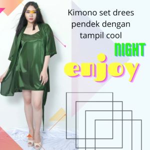 BAJU tidur wanita dewasa piyama kimono set dress pendek satin glossy pakaian tidur busana wanita