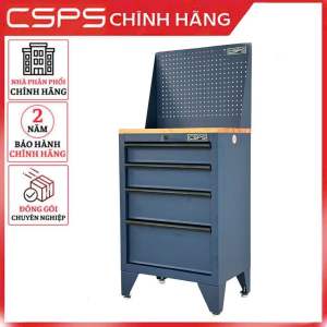 Tủ Dụng Cụ CSPS 61cm - 04 Hộc Kéo Màu Xanh Dương Kèm Ván Gỗ Vách Lưới Và Chân Tủ