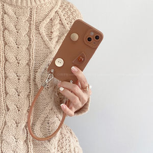 New Simple High-End iPhone 16 pro Max Phone Case Womens Full Cover with Wristband Lanyard Handheld Protective Cover Apple 15 pro Soft Shell 13