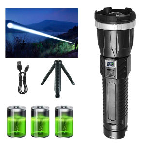 Đèn Pin Sạc Siêu Mạnh 20 Giờ Hoạt Động Liên Tục 3 Pin 18650 Cắm Trại Săn Bắn Đèn Pin Tìm Kiếm Đèn Pin LED Công Suất Cao Chống Sốc