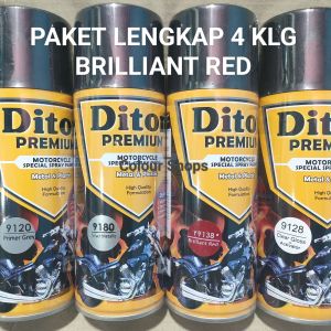 Pilok Cat Diton Premium Paket Lengkap 4 Kaleng Briliant Red Merah 9138 Primer Grey 9120 Silver Metallic 9180 Clear Gloss 9128 400cc Pilox Paketan Cat Semprot Special Spray Paint
