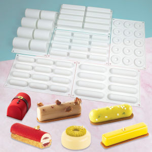 Múi Bánh Mousse Dài Hình Elip Bộ Khuôn Bánh Tròn Hình Trụ Khuôn Làm Bánh Ngọt Kiểu Pháp FEISKOO Chất Liệu Silicon