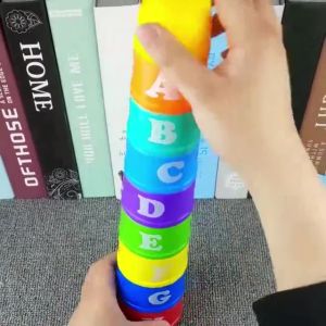 Baby Stacking Cup 宝宝叠叠乐幼儿早教小孩学习数字英文字母形状颜色玩具 Educational Montessori Early Learning Kids Alphabet Letter Math Color Shape Finger Training Boys Girls Kids Blocks Children Permainan Edukasi Budak Anak ABC 123 Bentuk Warna Kanak Bayi