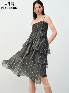 PEACEBIRD | Irregular Straps Cake Dress Female Spring and Autumn New Style