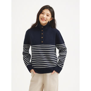 Hotwind | Striped Reversible High Collar Womens Knitwear