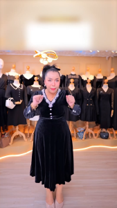 เดรสกำมะหยี่ดำ เดรสหรูผ้ากำมะหยี่ดีเทลวิ้งแนว Elegant