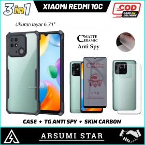 PROMO PAKET MURAH 3 IN 1 CASE XIAOMI REDMI 10C CAMERA SOFTCASE SLIM BLACK MATTE CASE LIQUIT + ANTI GORES CERAMIC ANTI SPY + SKIN CARBON 3D
