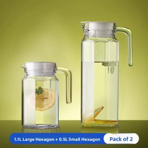 Large Capacity Heat Resistant Glass Cold Water Pot Tea Brewing Duckbill Straw Juicer Home Use White Cool Water Cup
