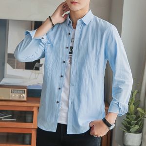 ROMON | Lormen Mens Long Sleeve Cotton Shirt Spring Summer New Loose Iron-Free Shirt Handsome Casual Workwear Jacket Autumn