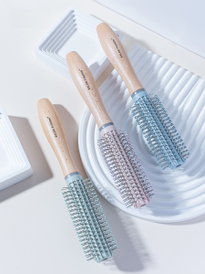 Wooden Cylinder Comb for Men And Women Home Use Blow Dry Fluffy Style round Comb Roll Comb Professional Hairdressing Tool