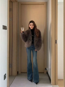 Blue High Waist Bell Bottom Jeans Womens Autumn Winter New Style Retro Blue Slim Fit Long Pants High Waist Bell Jeans